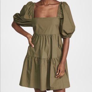 MINKPINK khaki green L Issy Babydoll Smock Dress with tie back